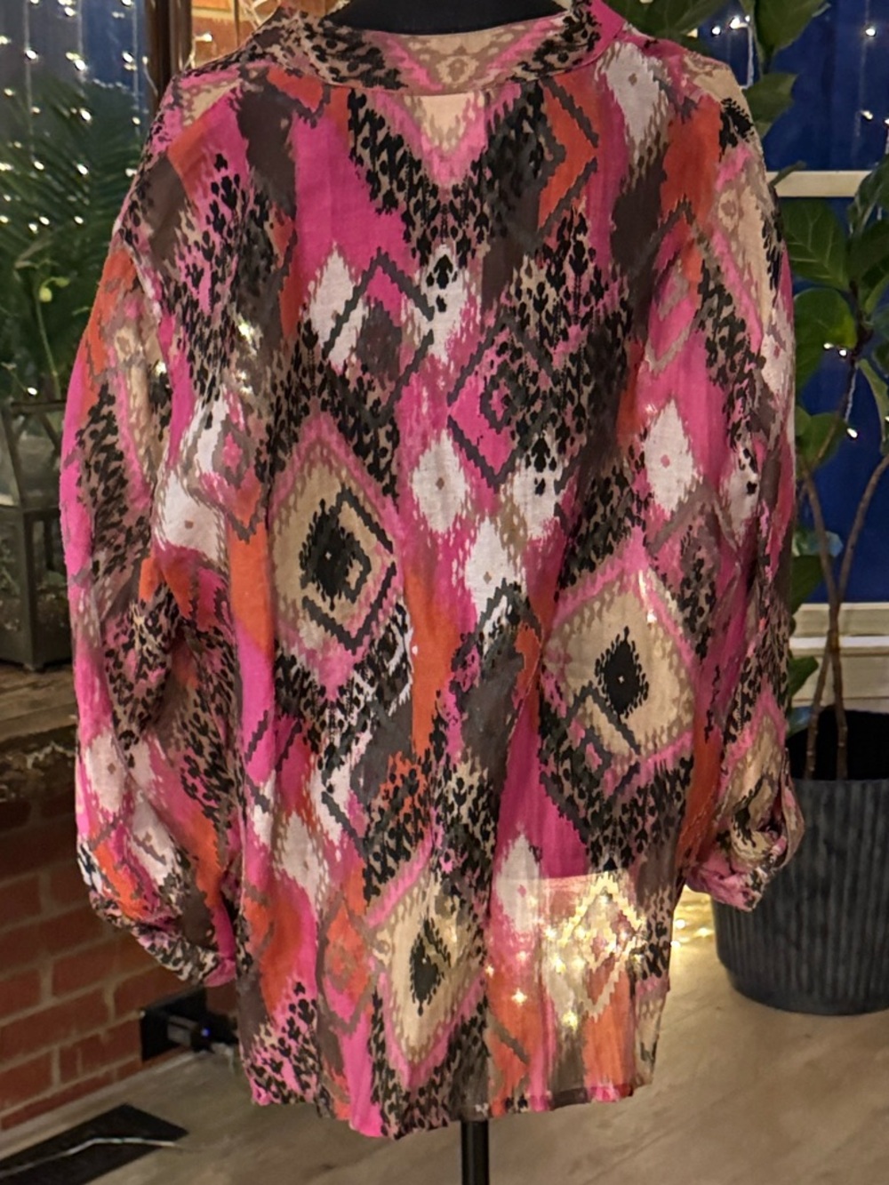 Ruby Rd. Pink, Orange & Black Abstract Button Front Top - Picture 2 of 5